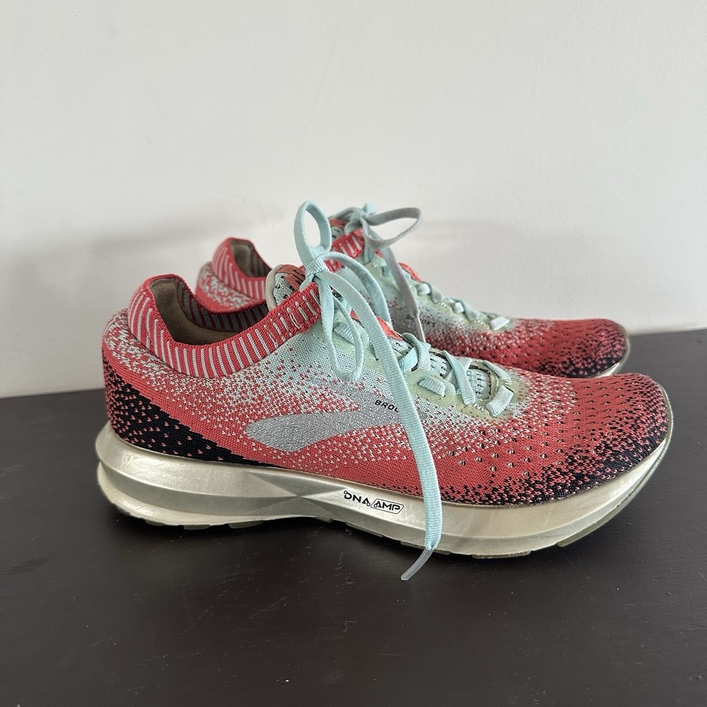 Brooks Levitate 2 Shoes Womens Size 7 Red Teal Knit Running Walking Sneakers Gym